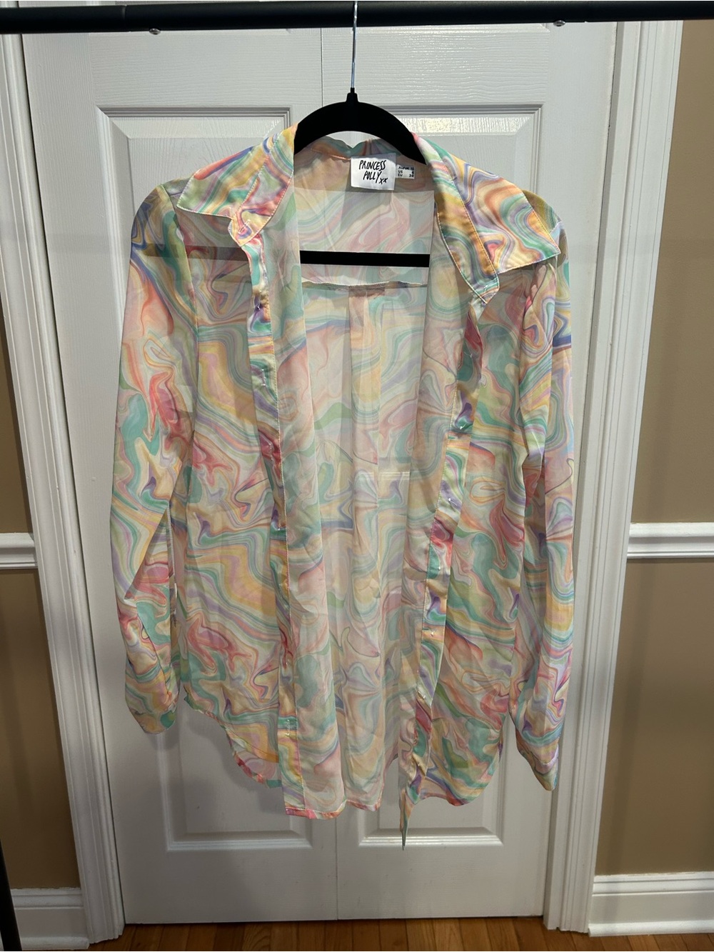 Princess Polly Pastel Swirl Sheer Button-Up Blouse